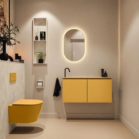 Mondiaz Ture DLux toiletmeubel 100cm ocher met wastafel ostra links met kraangat