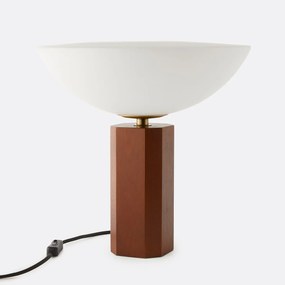 Tafellamp, van opaalglas en eikenhout, BRUA