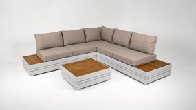 DATHO OUTDOOR Hoek Loungeset - Formentera - Aluminium - Teak - Frost White - Datho Outdoor