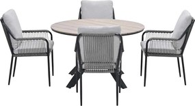 Garden Impressions Stevie tuinset 5-delig taupe - Tulli tuintafel Ø122x75 cm - light teak vironwood