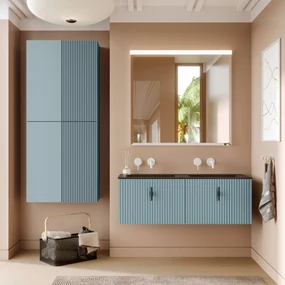 Muebles Raya badmeubel ribbelfront 120cm baby blauw met zwarte wastafel zonder kraangat