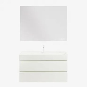 Ona Zwevend Badkamermeubelset Van Hout En Essenfineer Met Geïntegreerde Wastafel Wit & Rectangular Led And Antifog 120x90 Cm Riben & ↔︎ - Sklum