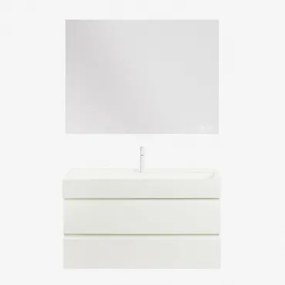 Ona Zwevend Badkamermeubelset Van Hout En Essenfineer Met Geïntegreerde Wastafel Wit & Rectangular Led And Antifog 120x90 Cm Riben & Wit - Sklum