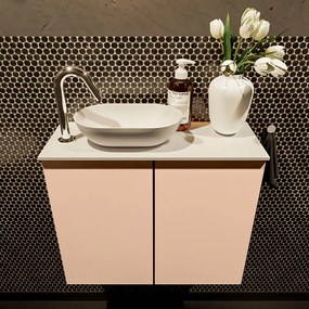 Mondiaz Fowy toiletmeubel 60cm rosee met witte waskom links en kraangat