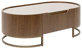 Kare Design Giorgio Ovale Salontafel Walnoot En Messing - 130 X 70cm.