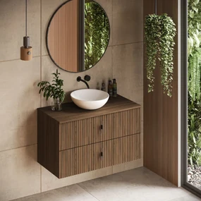 Muebles Mairi badmeubel ribbelfront 100cm walnoot met witte waskom