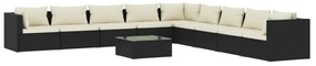 vidaXL 10-delige Loungeset met kussens poly rattan zwart