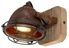 Smart Spot / Opbouwspot / Plafondspot roestbruin met hout kantelbaar incl. Wifi GU10 - Gina Industriele / Industrie / Industrial GU10 rond Binnenverlichting Lamp