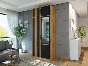 Kledingkast Collis, Zwart, Wotan eik, 200x100x58cm, 128.2 kg, Kledingkast deuren: Met scharnieren