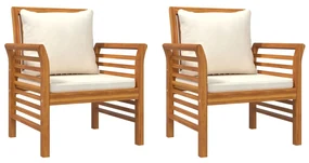 vidaXL Fauteuils 2 st met crèmewitte kussens massief acaciahout