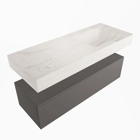 Mondiaz Alan DLux badmeubel 120cm dark grey 1 lade met wastafel ostra rechts 1 kraangat