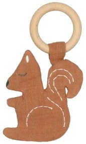 Houten ring met knisperdoekje, eekhoorn, terracotta
