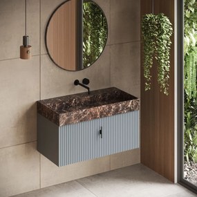 Muebles Zahora badmeubel ribbelfront 100cm baby blauw met Dark Emperador wastafel zonder kraangat