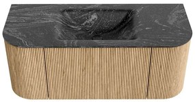 Mondiaz Kurve-dlux 110cm badmeubel ronding links/rechts oak met 1 lade en 2 deuren en wastafel cloud midden 1 kraangat lava