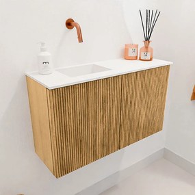 Mondiaz Joya 70cm toiletmeubel oak met wastafel faye links zonder kraangat talc