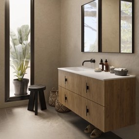 Muebles Avila badmeubel ribbelfront 120cm warm eiken met wastafel links zonder kraangat