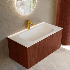Mondiaz Kurve 90cm badmeubel ruby met 1 lade en wastafel big small midden 1 kraangat