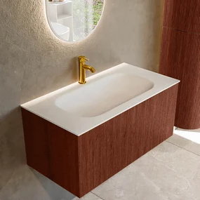 Mondiaz Kurve 90cm badmeubel ruby met 1 lade en wastafel big small midden 1 kraangat