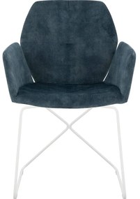 Goossens Excellent Eetkamerstoel Manzini blauw velvet stof met armleuning, modern design