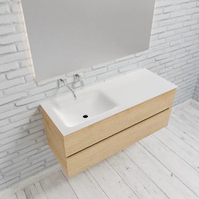 Zaro Valencia Solid Surface badmeubel 120cm licht eiken zonder kraangat spoelbak links met 2 lades