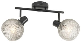 Design spot zwart met smoke glas 2-lichts - Chico