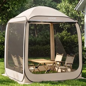 VEVOR Campingtent, 182,88 x 182,88 x 219,4 cm, pop-up tent met uitschuifbare luifel, draagbare partytent voor 4-6 personen, incl. draagtas en zijwanden, voor terras en buitenactiviteiten, beige