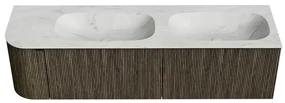 Mondiaz Kurve-dlux 165cm badmeubel ronding links shadow met 2 lades en 1 deur en wastafel stor small dubbel/rechts 2 kraangaten opalo