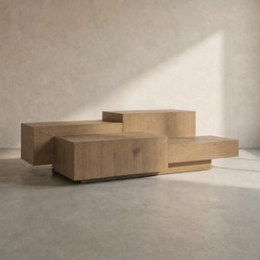 Grote Salontafel Eiken Blokken Bruin 140x75 Cm - 140 X 75cm.