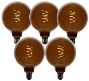Set van 5 E27 dimbare LED lampen G125 bruin 4W 120 lm 1800K