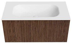 Mondiaz Kurve 90cm badmeubel walnut met 1 lade en wastafel big small midden 1 kraangat