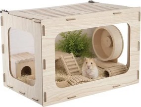 VEVOR Hamsterkooi, Knaagdierkooi, Knaagdierverblijf, Houten Hamsterkooi, 605x405x405mm, Kijkvenster van 270°, Knaagdierbestendig met Deksel en Ventilatie, voor Goudhamsters, Dwerghamsters, Cavia's en Gerbils
