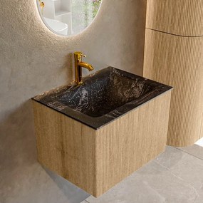 Mondiaz Kurve-dlux 60cm badmeubel oak met 1 lade en wastafel cloud midden 1 kraangat lava