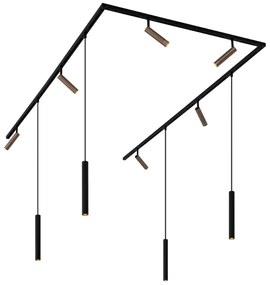 Modern railsysteem met 6 spots en 4 hanglampen donker brons 1-fase - Slimline Uzzy Keno