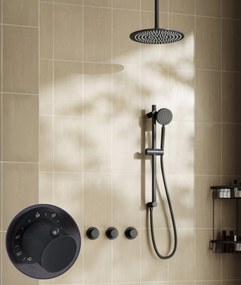 Saniclear Plus Curved inbouw regendouche met 20cm hoofddouche, plafondarm en glijstang zwart mat