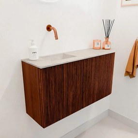 Mondiaz Joya DLux 80cm toiletmeubel ronding rechts ruby met wastafel faye links zonder kraangat ostra