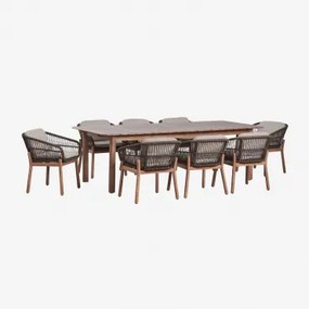Set Van Een Uitschuifbare Rechthoekige Tafel 250-310x105 Cm Duala En 8 Eetkamerstoelen Van Acaciahout En Gevlochten Touw Karvia Acacia Bruin & Hazelno
