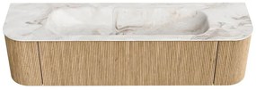 Mondiaz Kurve-dlux 170cm badmeubel ronding links/rechts oak met 1 lade en 2 deuren en wastafel big large midden 2 kraangaten frappe