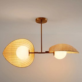 Dubbele lamp, opaline, rotan en messing Javana