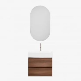 Badkamermeubelset Van Hout En Essenhoutfineer Met Geïntegreerde Wastafel Ona Donker Hout & Ovaal Met Opbergruimte Zwart 50x90 Cm Oricsa & Bruin -
