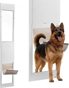 VEVOR Hondenluik voor glazen schuifdeur, hoogteverstelbaar van 2311–2439 mm, frame van aluminiumlegering met draaibare metalen scharnieren en slotontwerp, afmetingen gordijn 346 x 600 mm, wit