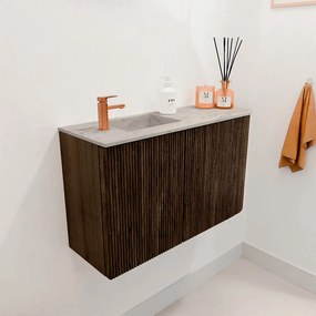 Mondiaz Joya DLux 70cm toiletmeubel ronding rechts walnut met wastafel faye links 1 kraangat glace