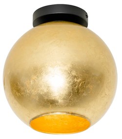 Design plafondlamp zwart met goud glas - Bert