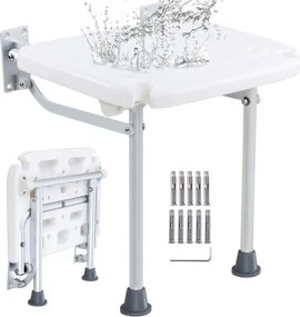 VEVOR PE opklapbare douchestoel, 40,1 x 37,6 cm uitgeklapt, aan de muur te monteren opklapbare douchebank met een draagvermogen van 227 kg, ruimtebesparende opklapbare douchestoel voor senioren en zwangere vrouwen