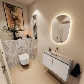 MONDIAZ TURE-DLUX 80cm toiletmeubel Linen. EDEN wastafel Glace positie midden. Zonder kraangat. TUREDX80LINM0GLA