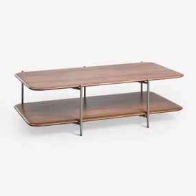 Rectangulaire Salontafel 120x60 Cm Van Mangohout En Roestvrij Staal Vimara Donker Handvat Hout - Sklum