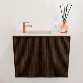 Mondiaz Joya DLux 50cm toiletmeubel walnut met wastafel faye links 1 kraangat meli