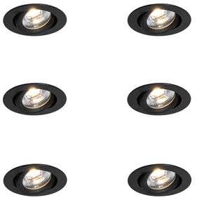 Set van 6 inbouwspots zwart kantelbaar 8,2cm incl. LED dim to IP54 ultra slim - Pupil Binnenverlichting Lamp