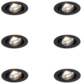 Set van 6 inbouwspots zwart kantelbaar 8,2cm incl. LED dim to IP54 ultra slim - Pupil