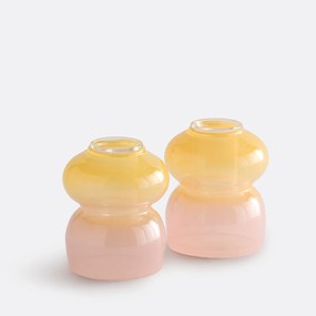 Set van 2 tweekleurige glazen kandelaars, hoogte 8 cm, Solia