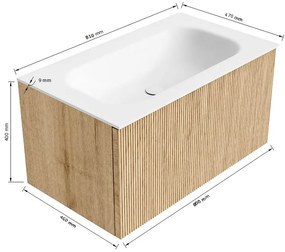 Mondiaz Kurve 80cm badmeubel oak met 1 lade en wastafel big small midden zonder kraangat